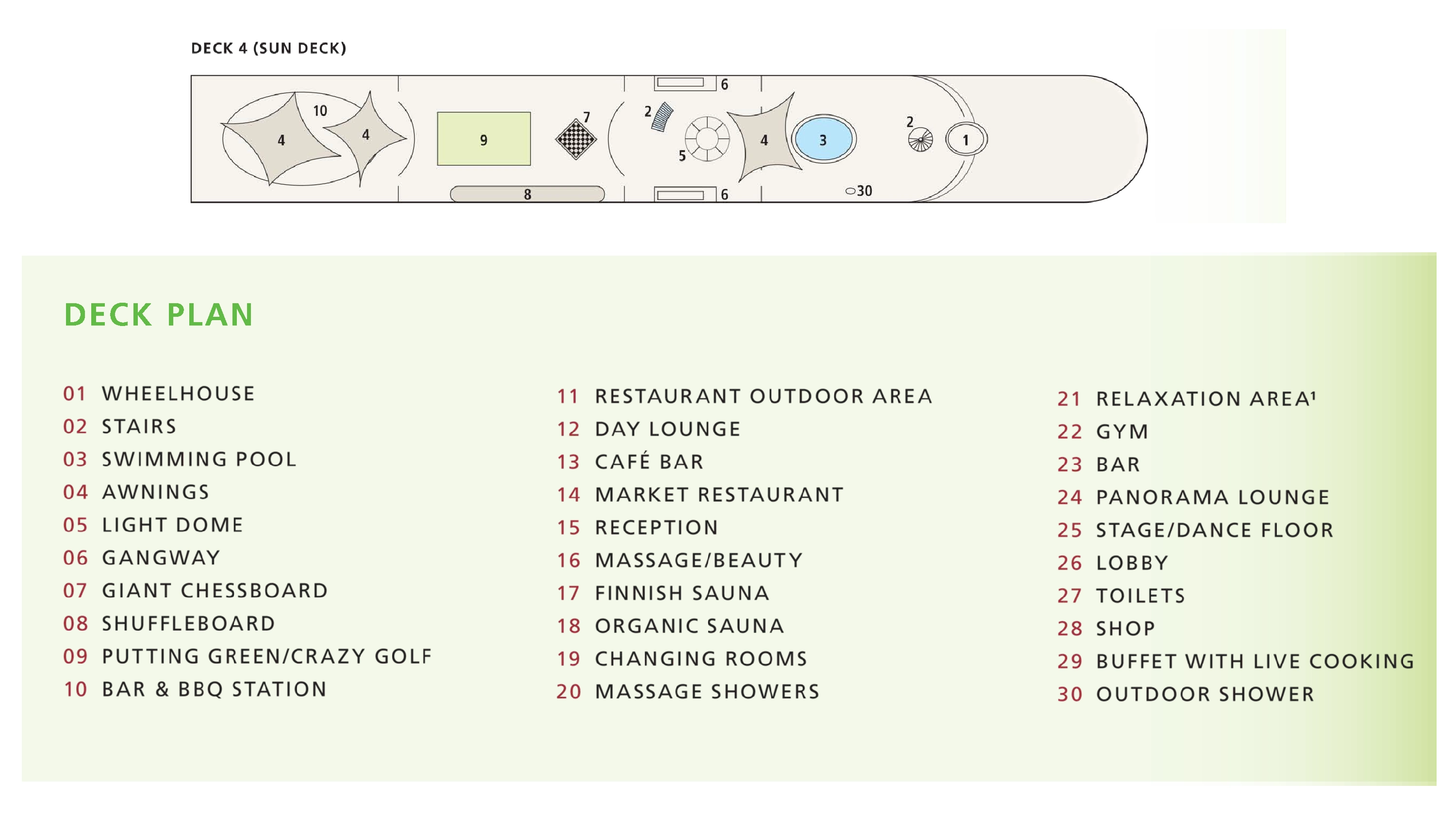 A-ROSA Donna, Deck 4: official cabin and venue layout