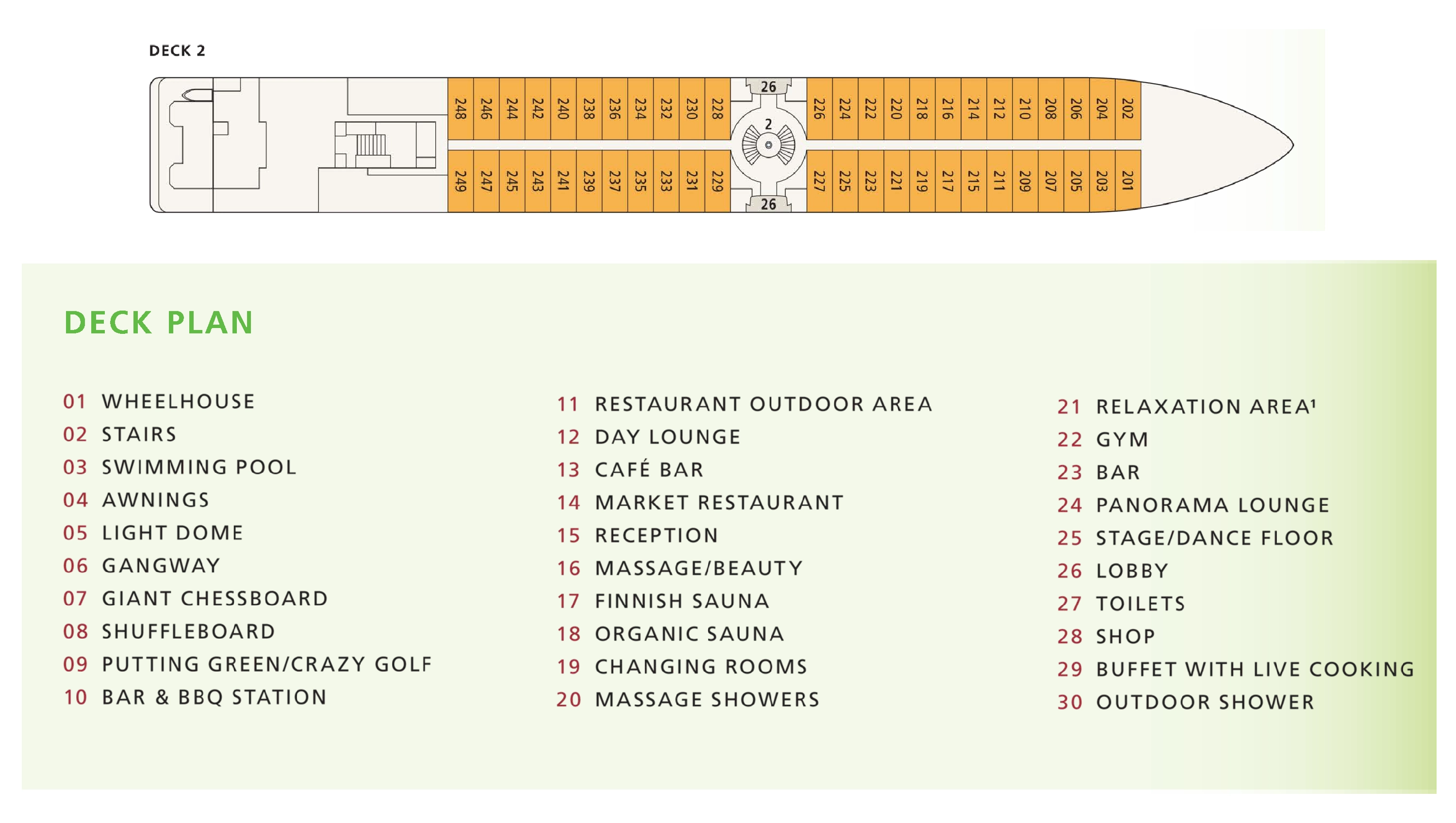 A-ROSA Donna, Deck 2: official cabin and venue layout