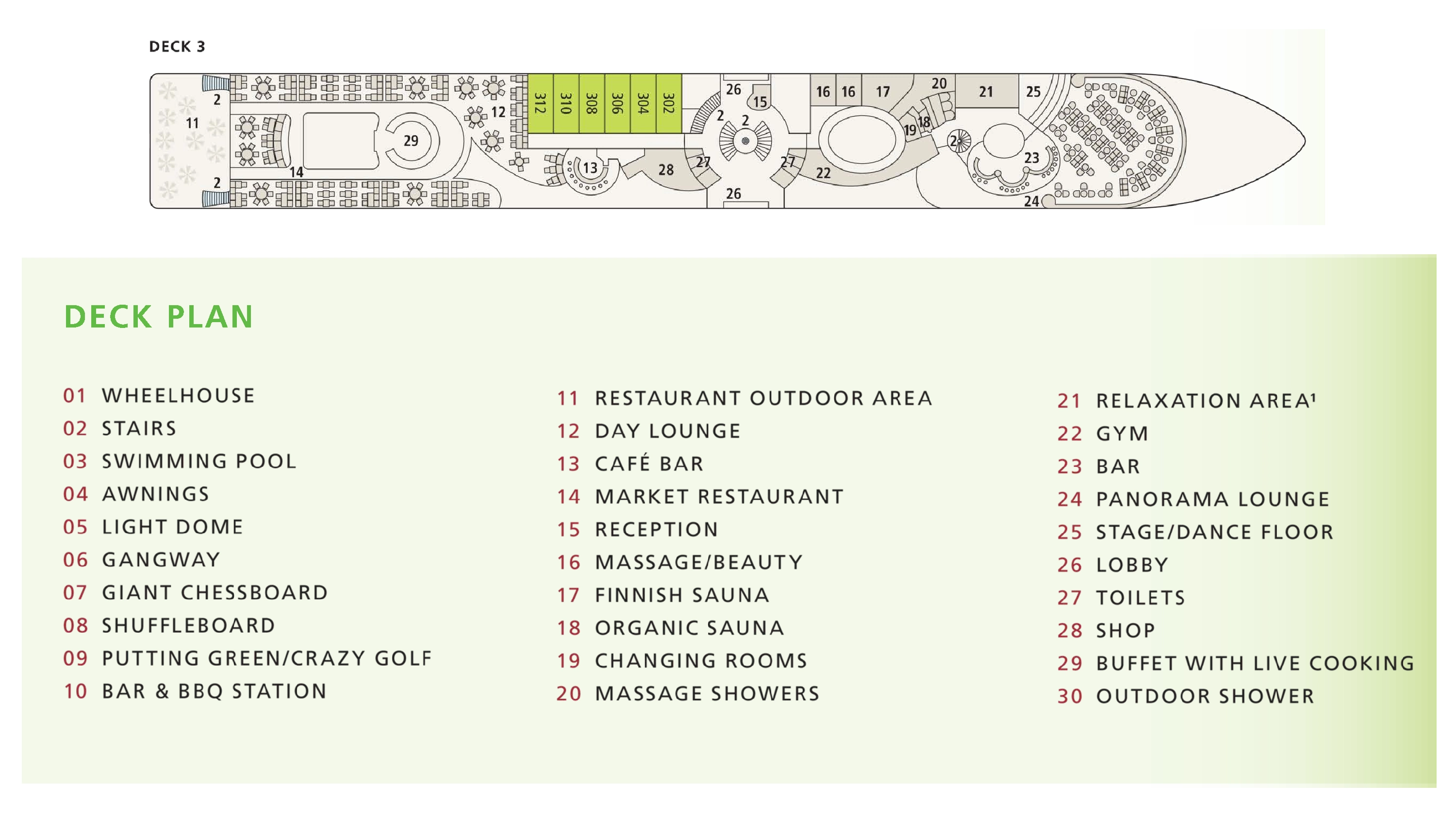 A-ROSA Donna, Deck 3: official cabin and venue layout