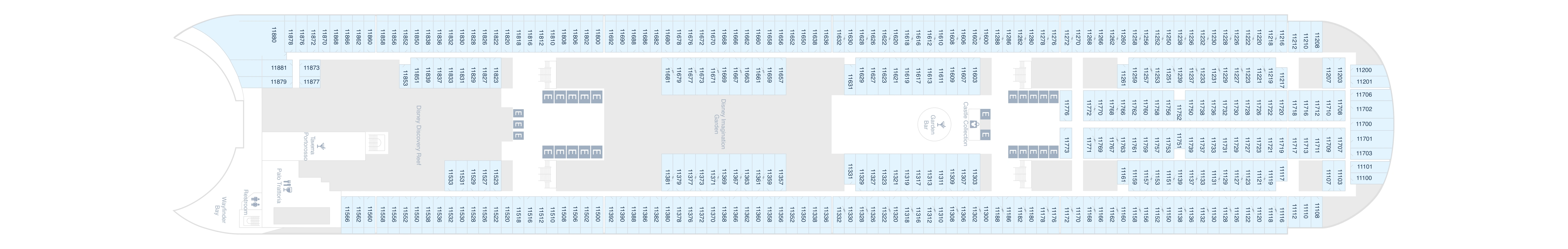 Disney Adventure, Deck 11: official cabin and venue layout