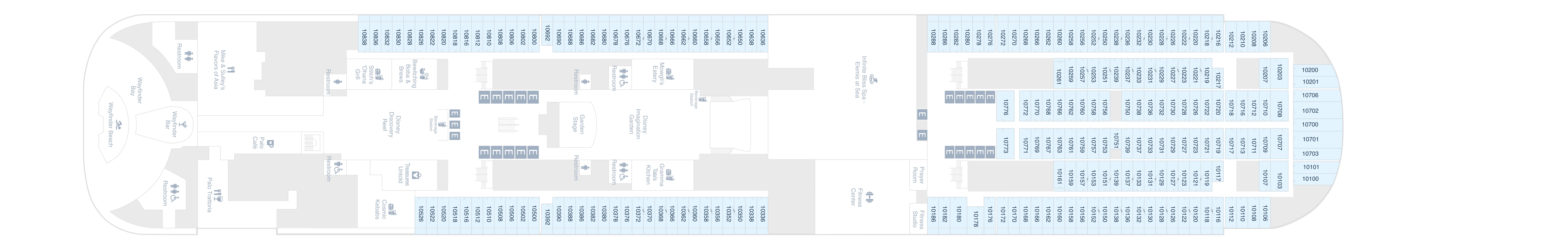 Disney Adventure, Deck 10: official cabin and venue layout