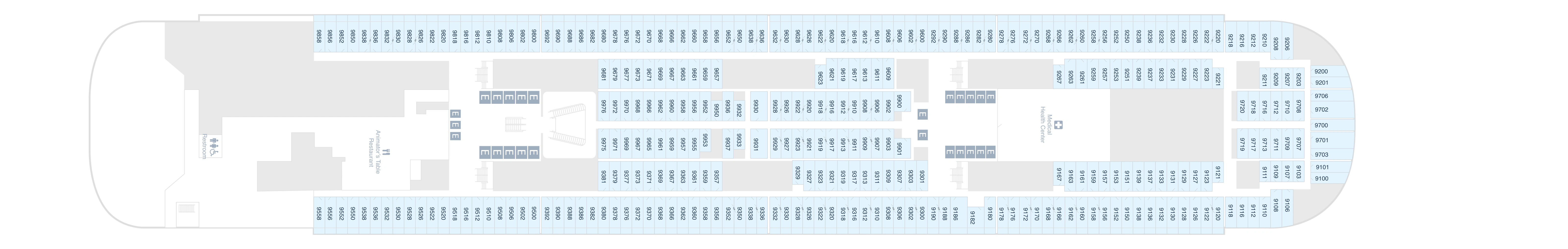 Disney Adventure, Deck 9: official cabin and venue layout