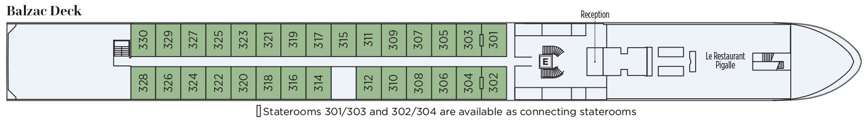 S.S. Joie de Vivre, Deck 2: official cabin and venue layout