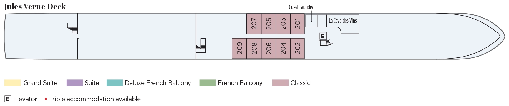 S.S. Joie de Vivre, Deck 1: official cabin and venue layout