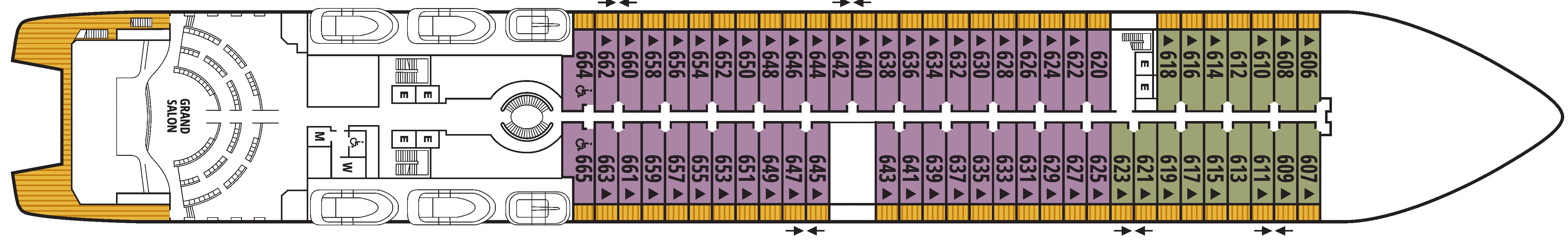 Seabourn Ovation, Deck 6: official cabin and venue layout