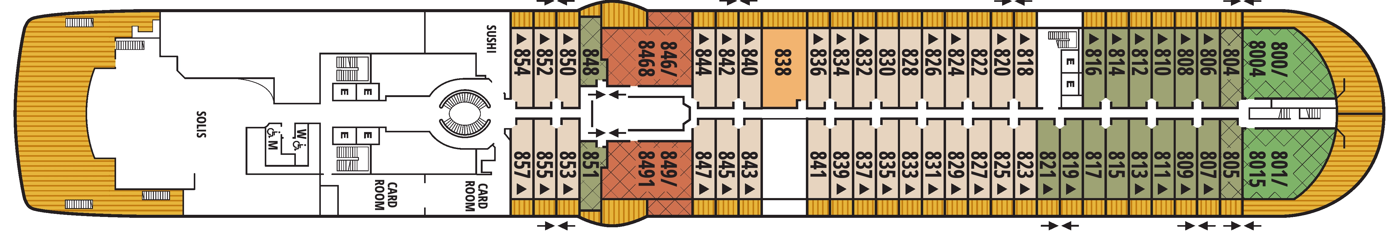 Seabourn Ovation, Deck 8: official cabin and venue layout