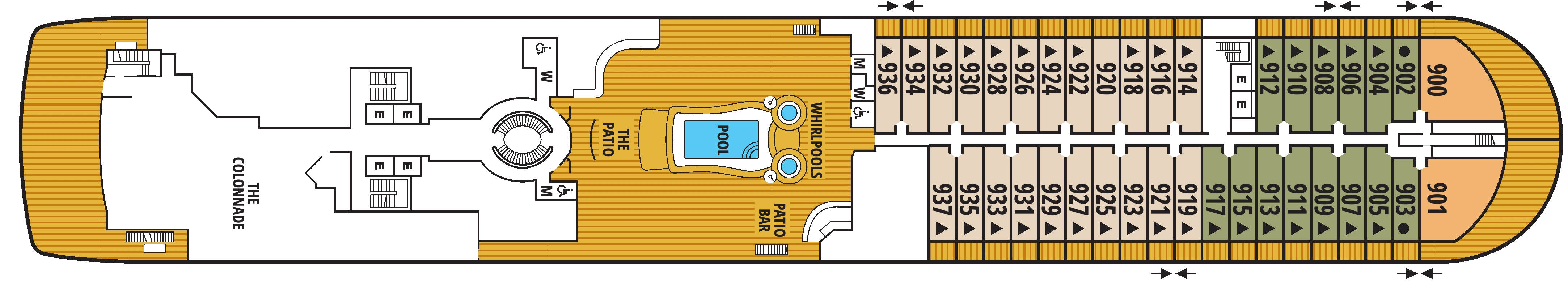 Seabourn Ovation, Deck 9: official cabin and venue layout