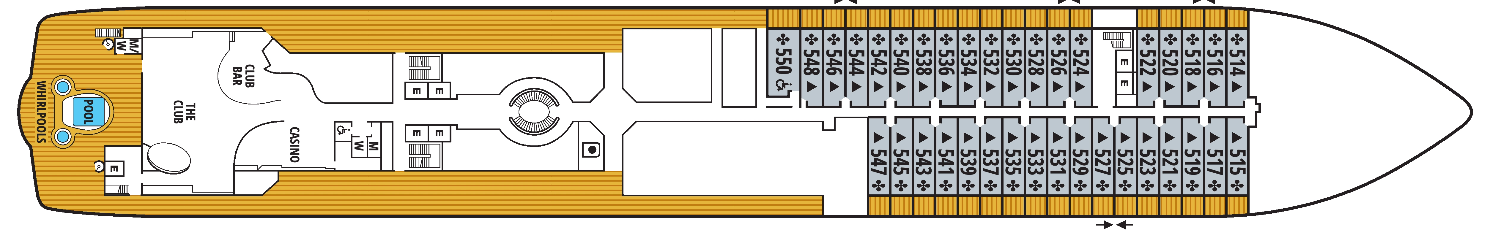 Seabourn Ovation, Deck 5: official cabin and venue layout