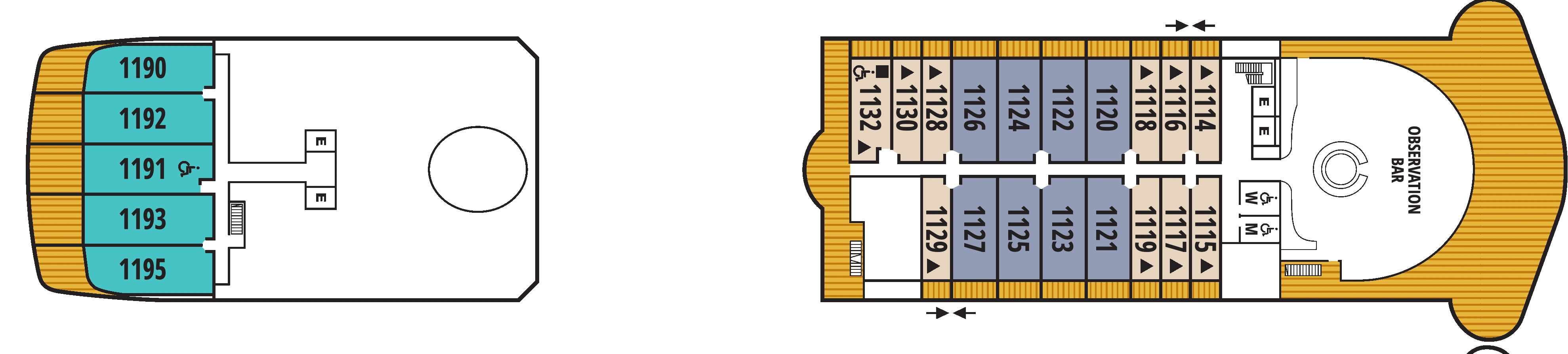 Seabourn Ovation, Deck 11: official cabin and venue layout