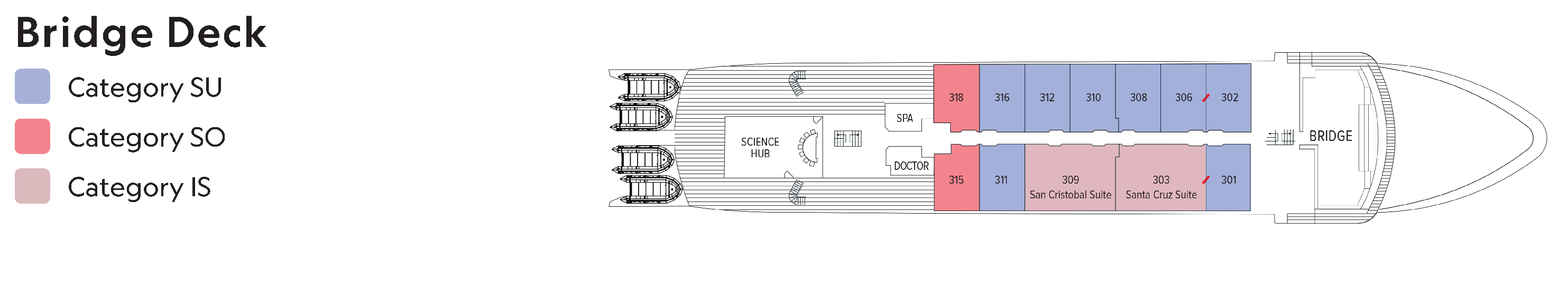 National Geographic Islander II, Deck 3: official cabin and venue layout
