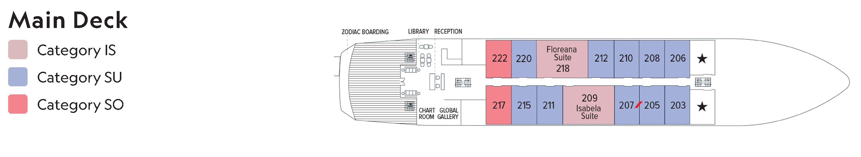 National Geographic Islander II, Deck 2: official cabin and venue layout