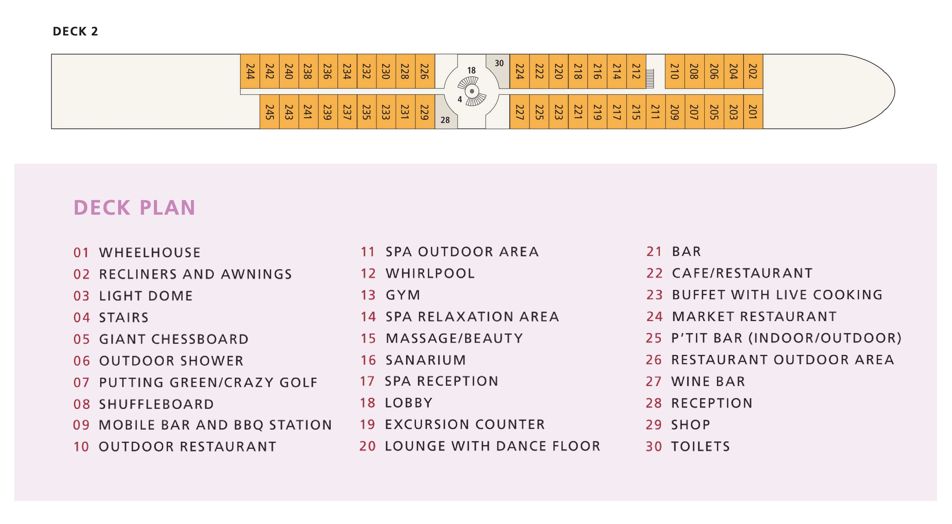 A-ROSA Viva, Deck 2: official cabin and venue layout