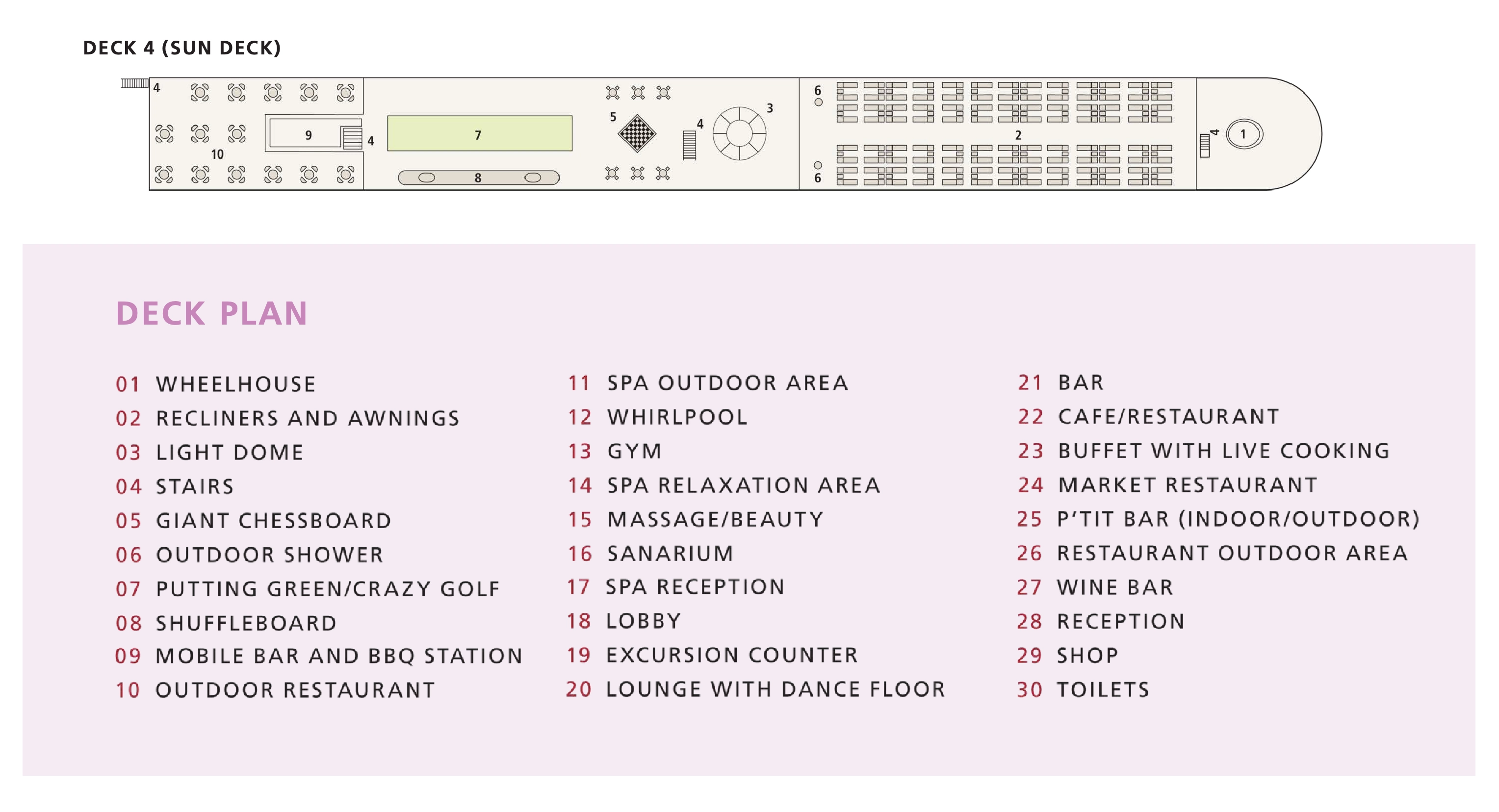A-ROSA Viva, Deck 4: official cabin and venue layout