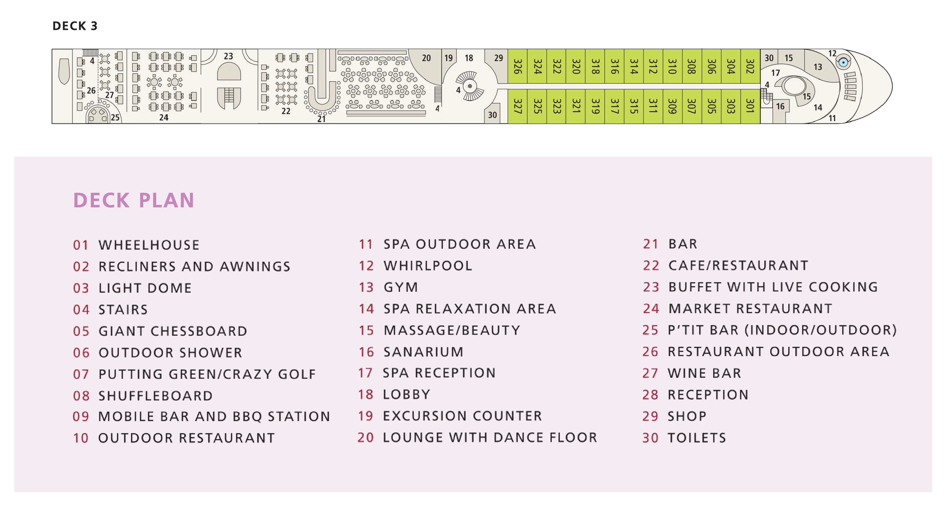 A-ROSA Viva, Deck 3: official cabin and venue layout