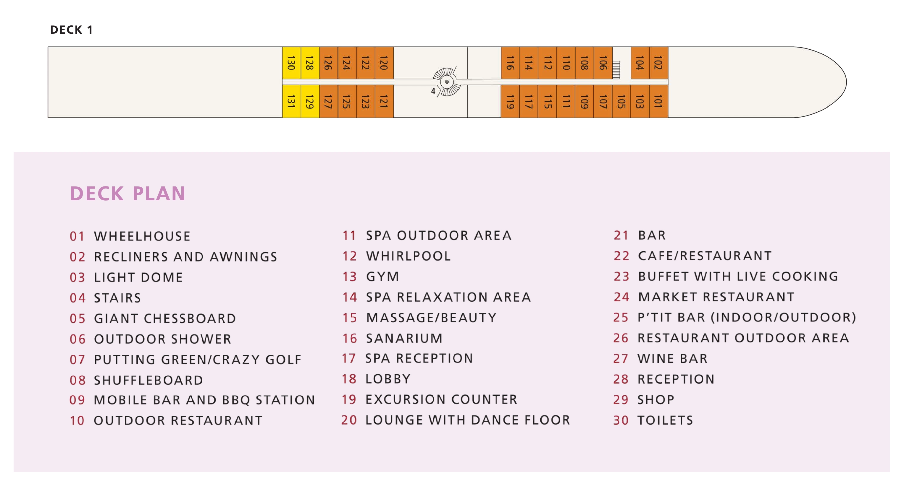 A-ROSA Viva, Deck 1: official cabin and venue layout