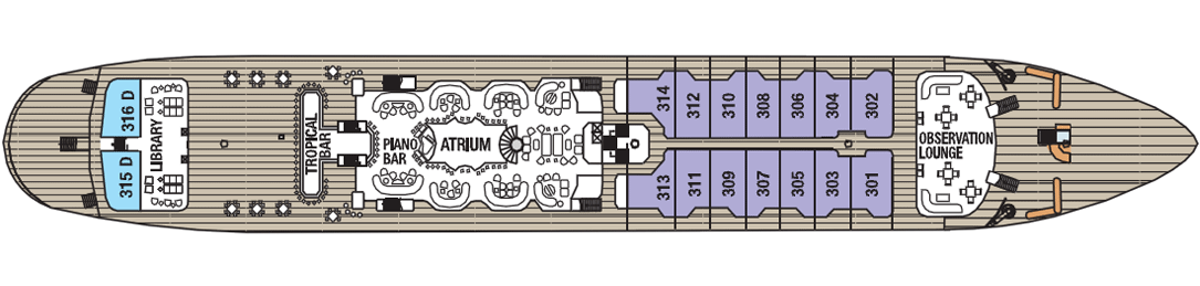 Royal Clipper, Deck 3: official cabin and venue layout