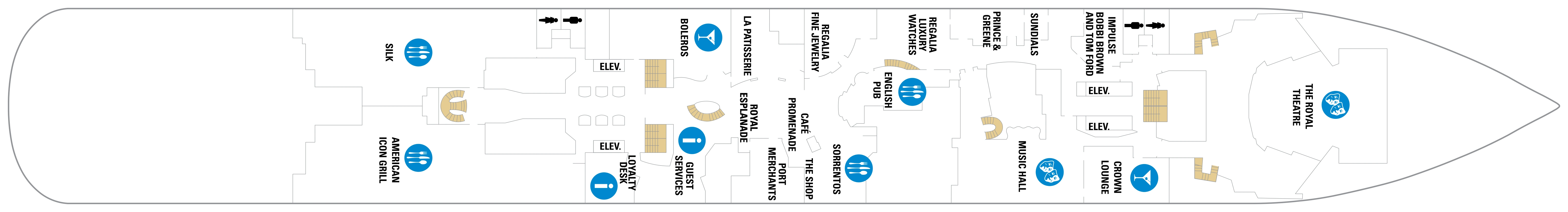 Anthem of the Seas, Deck 4: official cabin and venue layout