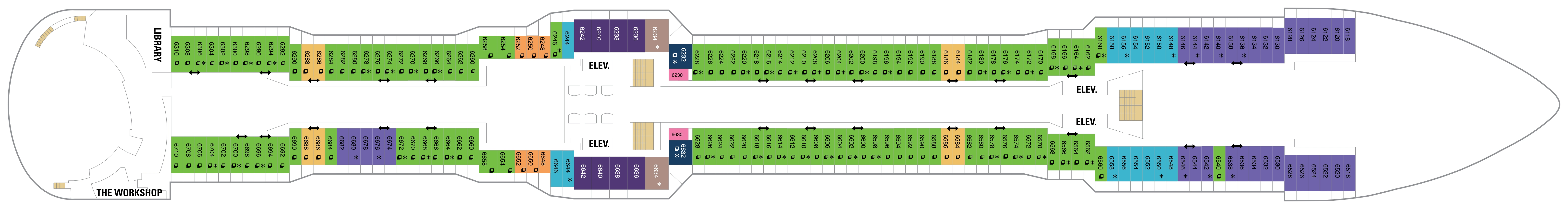 Anthem of the Seas, Deck 6: official cabin and venue layout