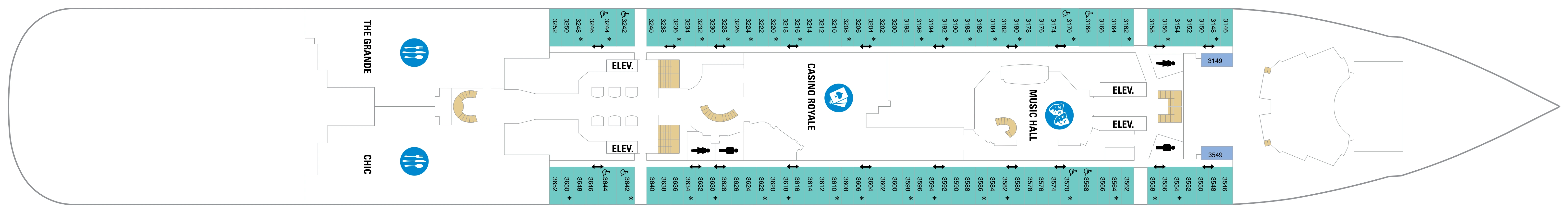 Anthem of the Seas, Deck 3: official cabin and venue layout