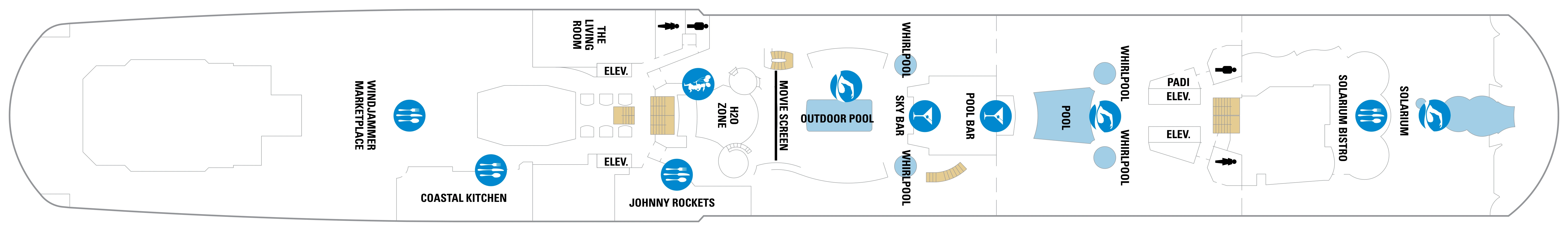 Anthem of the Seas, Deck 14: official cabin and venue layout