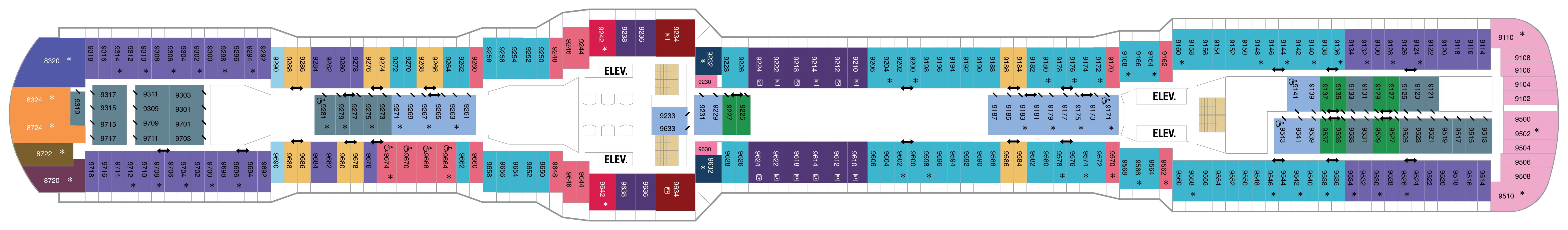 Anthem of the Seas, Deck 9: official cabin and venue layout