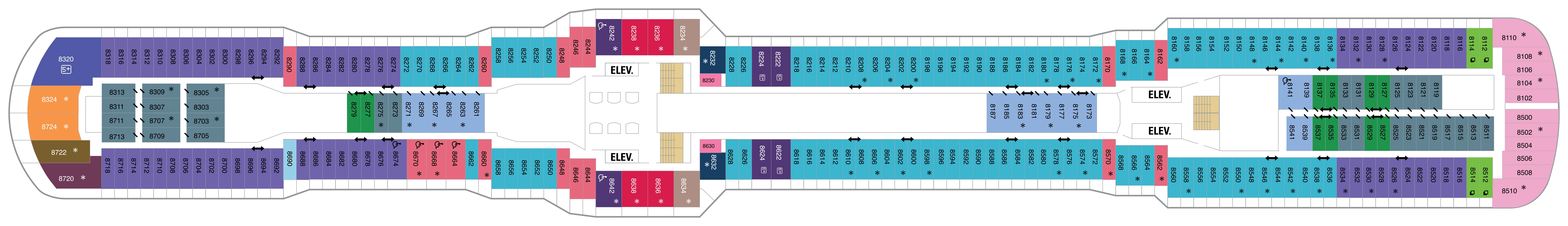 Anthem of the Seas, Deck 8: official cabin and venue layout