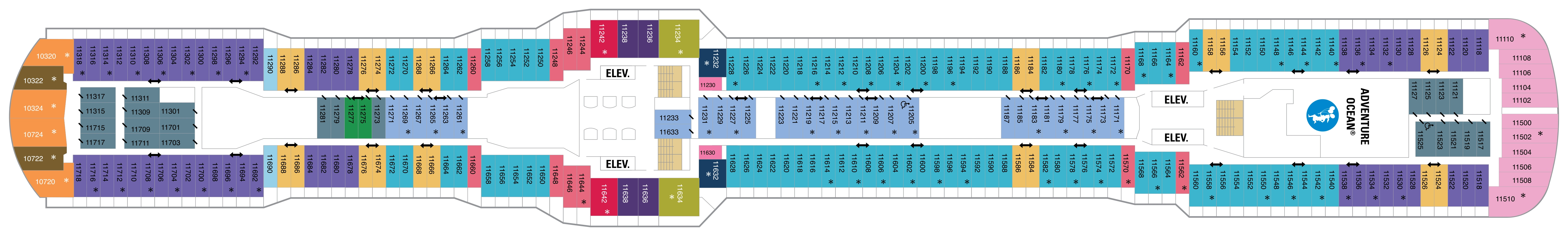 Anthem of the Seas, Deck 11: official cabin and venue layout