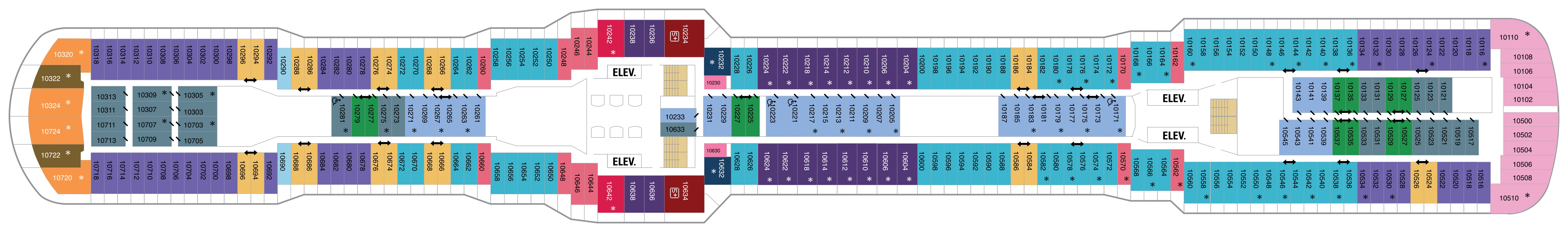 Anthem of the Seas, Deck 10: official cabin and venue layout