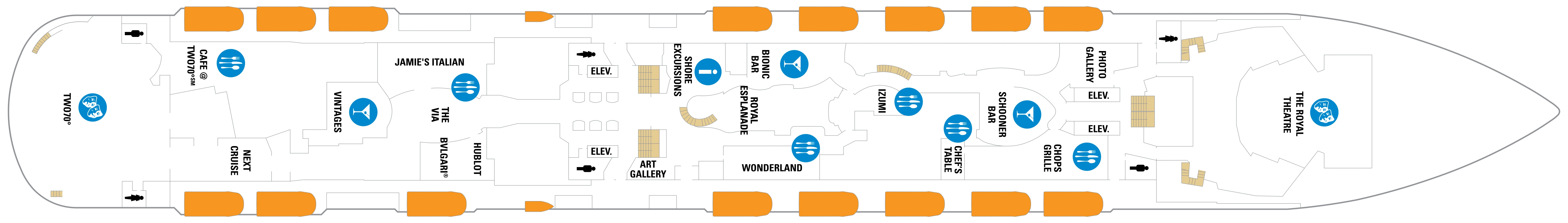Anthem of the Seas, Deck 5: official cabin and venue layout