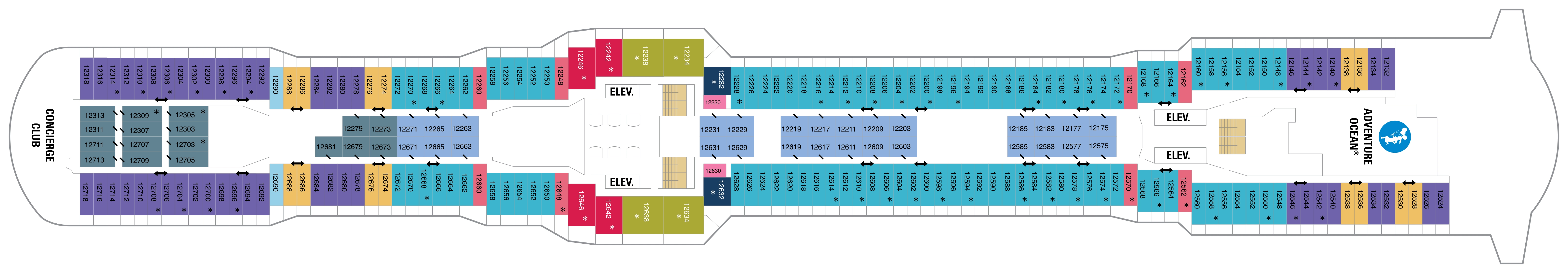 Anthem of the Seas, Deck 12: official cabin and venue layout
