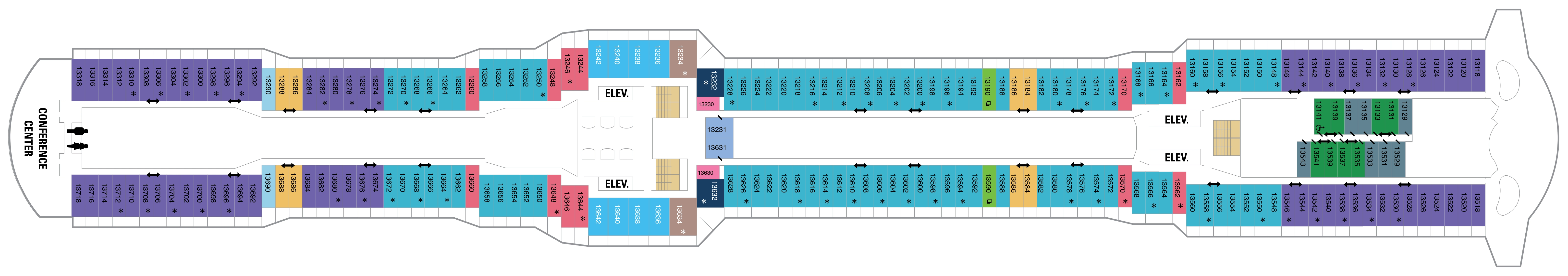 Anthem of the Seas, Deck 13: official cabin and venue layout