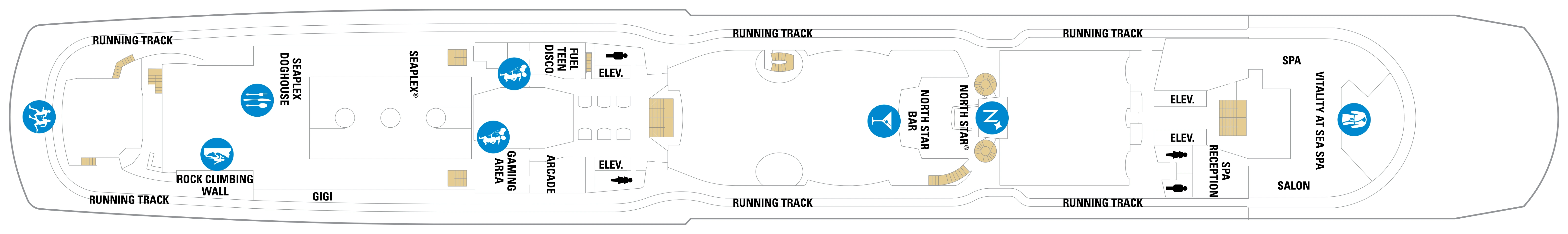 Anthem of the Seas, Deck 15: official cabin and venue layout