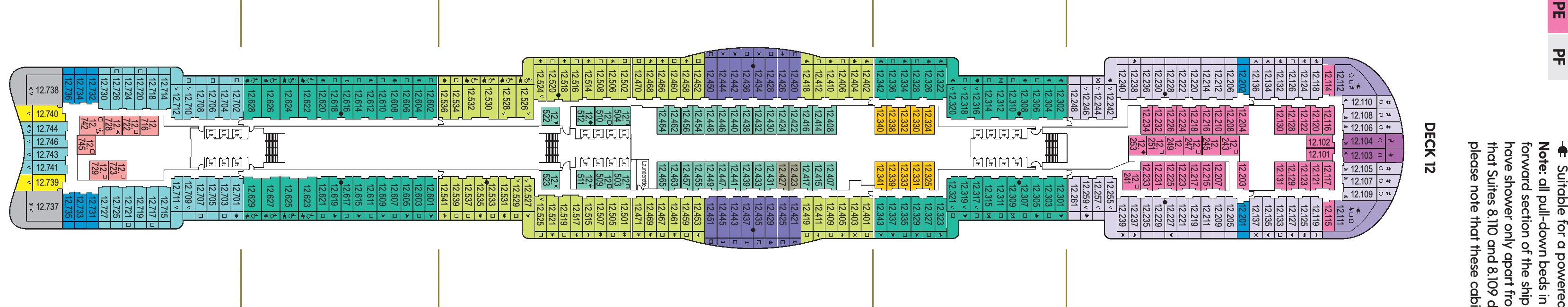 Arvia, Deck 12: official cabin and venue layout