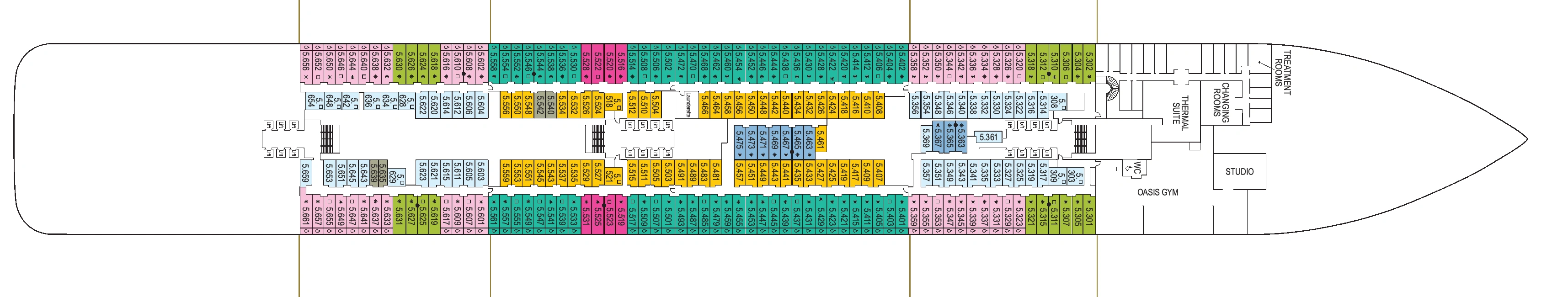 Arvia, Deck 5: official cabin and venue layout