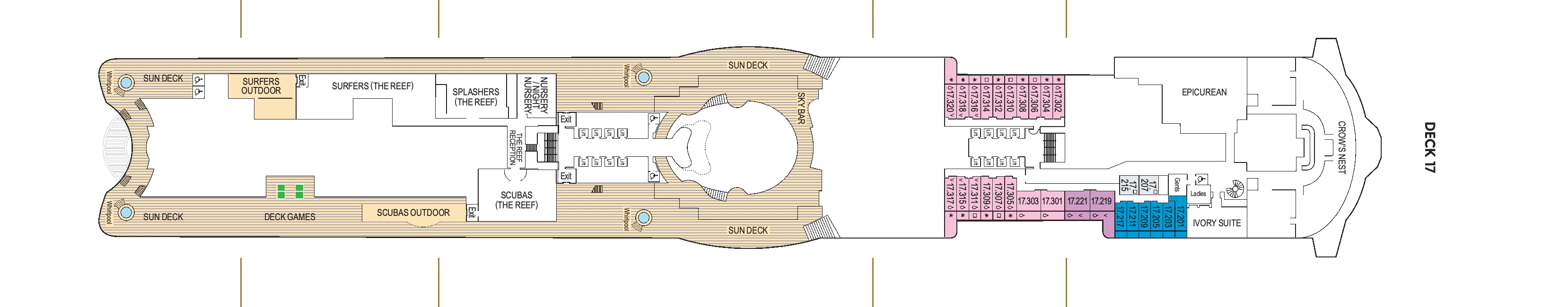 Arvia, Deck 17: official cabin and venue layout