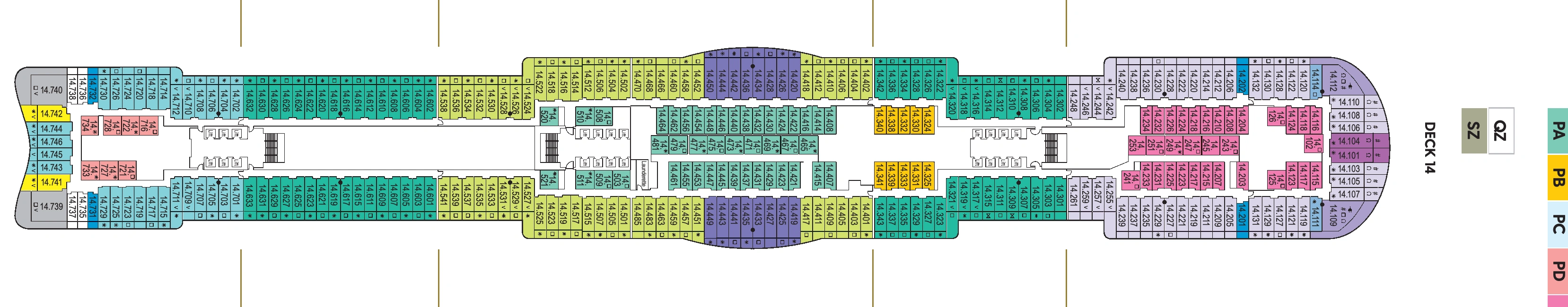 Arvia, Deck 14: official cabin and venue layout