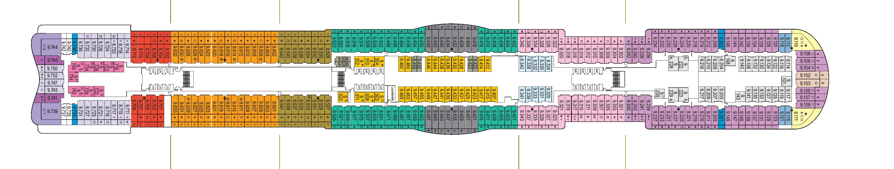 Arvia, Deck 9: official cabin and venue layout