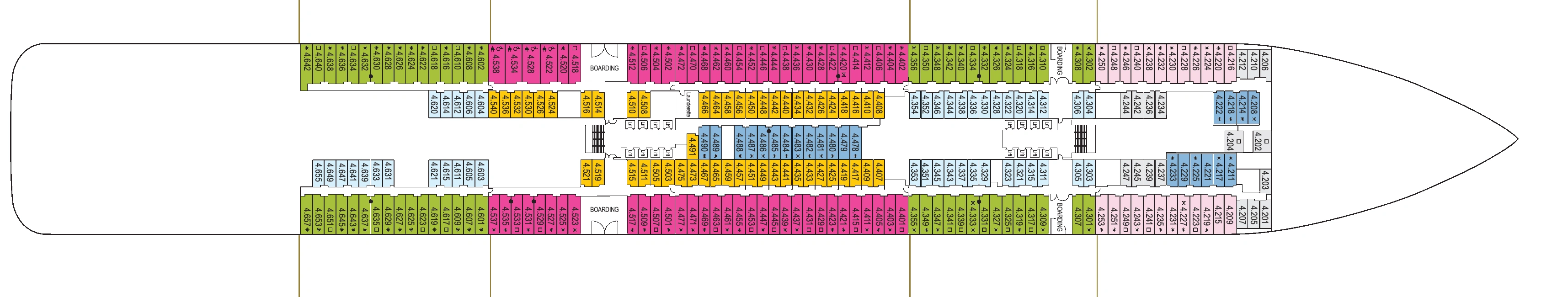 Arvia, Deck 4: official cabin and venue layout