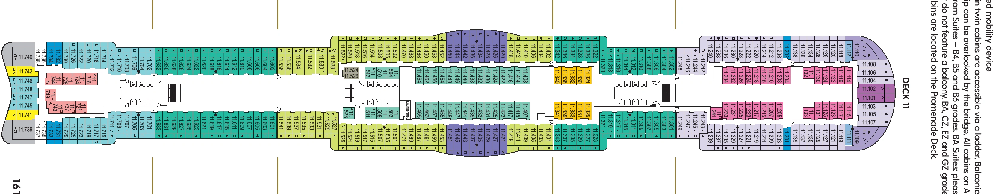 Arvia, Deck 11: official cabin and venue layout