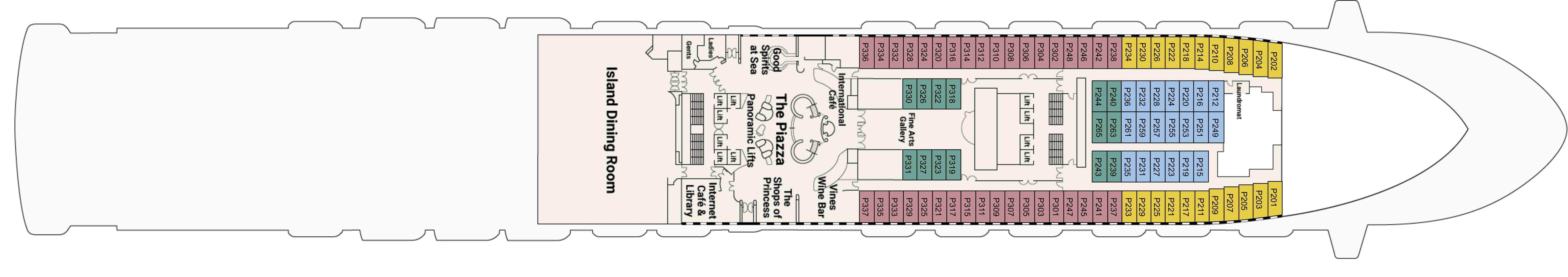 Caribbean Princess, Deck 5: official cabin and venue layout