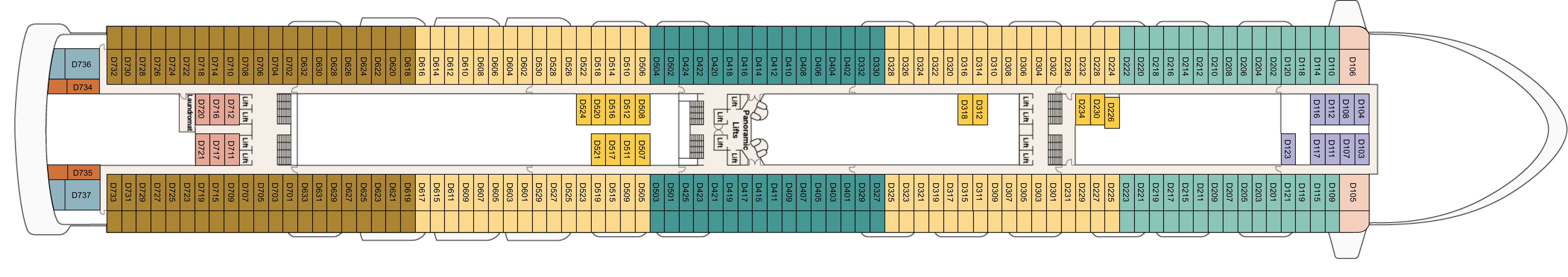 Caribbean Princess, Deck 9: official cabin and venue layout