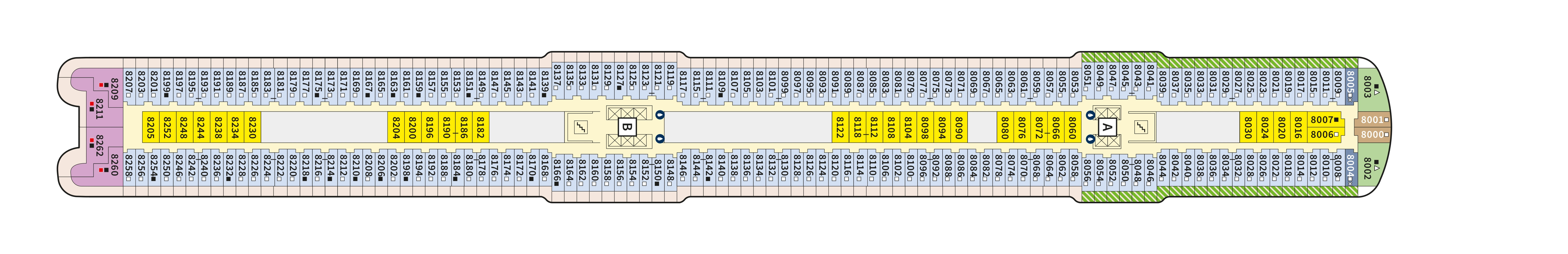 Mein Schiff 7, Deck 8: official cabin and venue layout