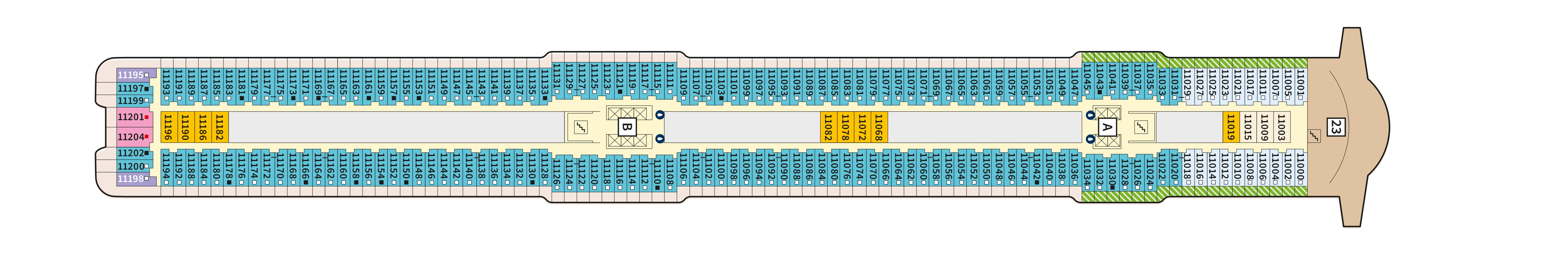 Mein Schiff 7, Deck 11: official cabin and venue layout