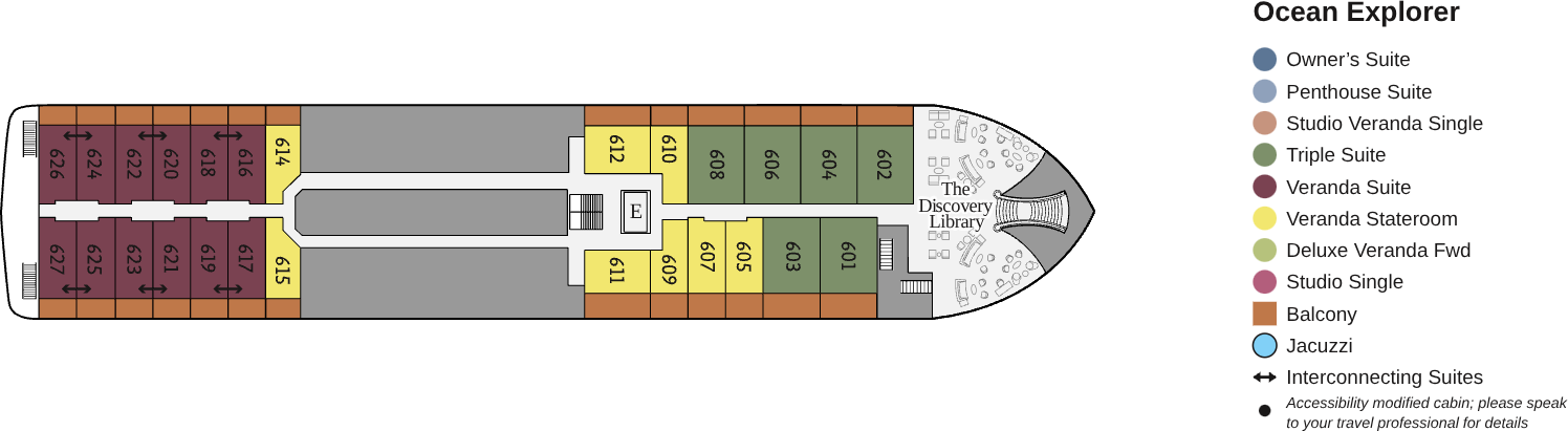 Ocean Explorer, Deck 6: official cabin and venue layout