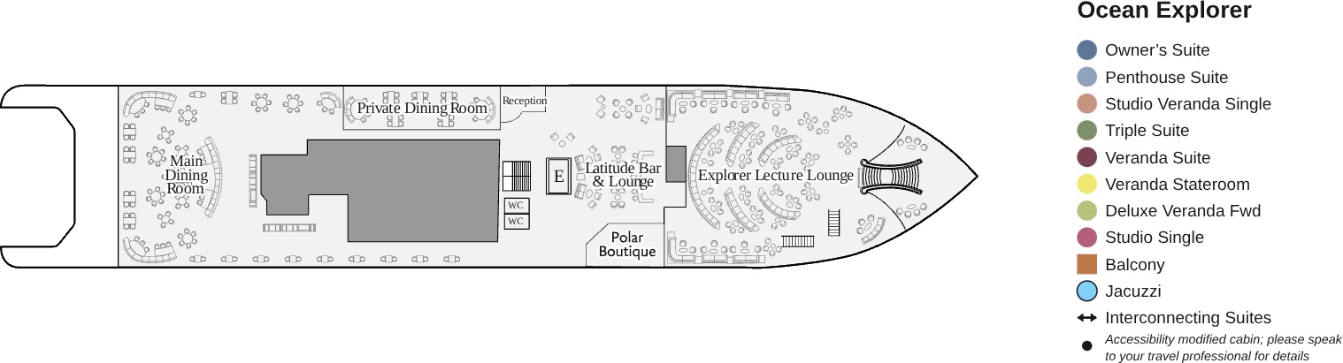 Ocean Explorer, Deck 5: official cabin and venue layout