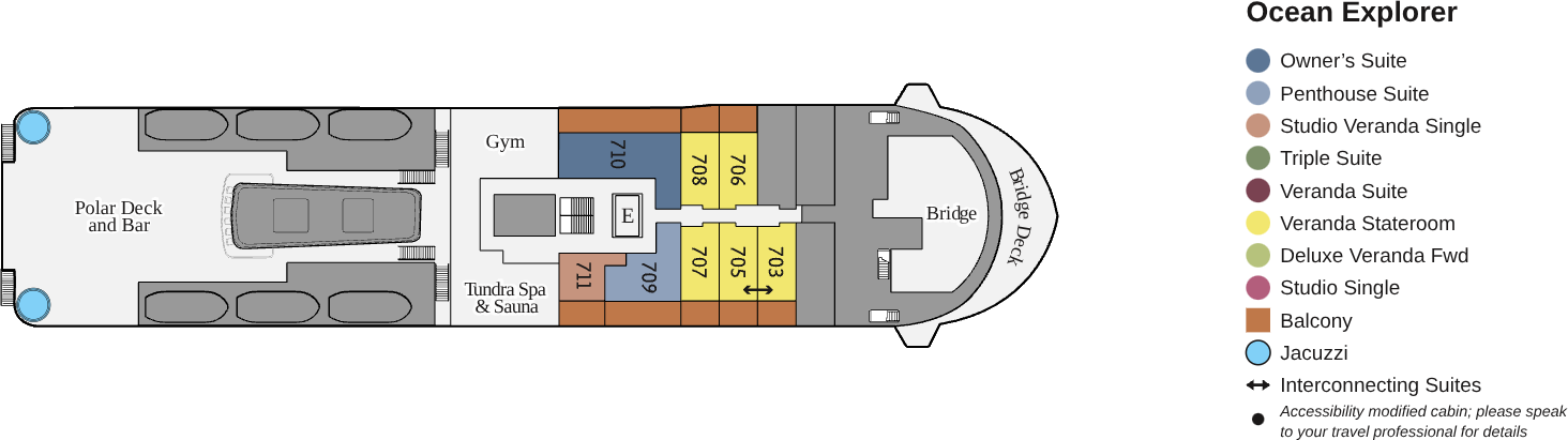 Ocean Explorer, Deck 7: official cabin and venue layout