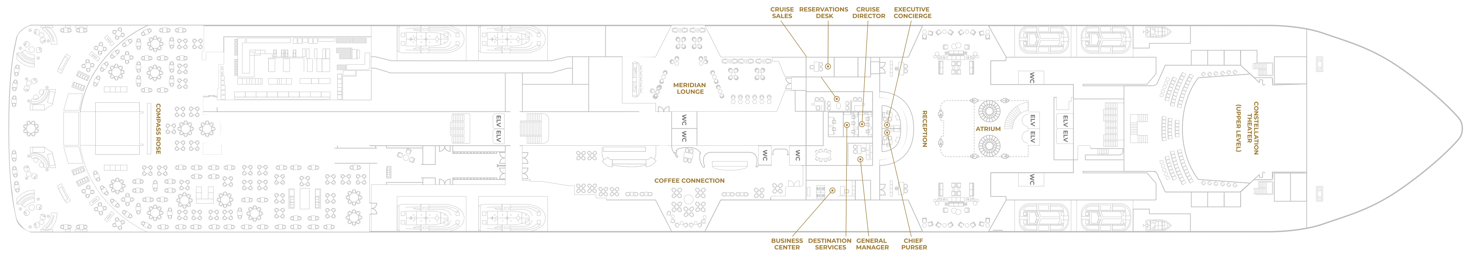 Seven Seas Prestige, Deck 5: official cabin and venue layout