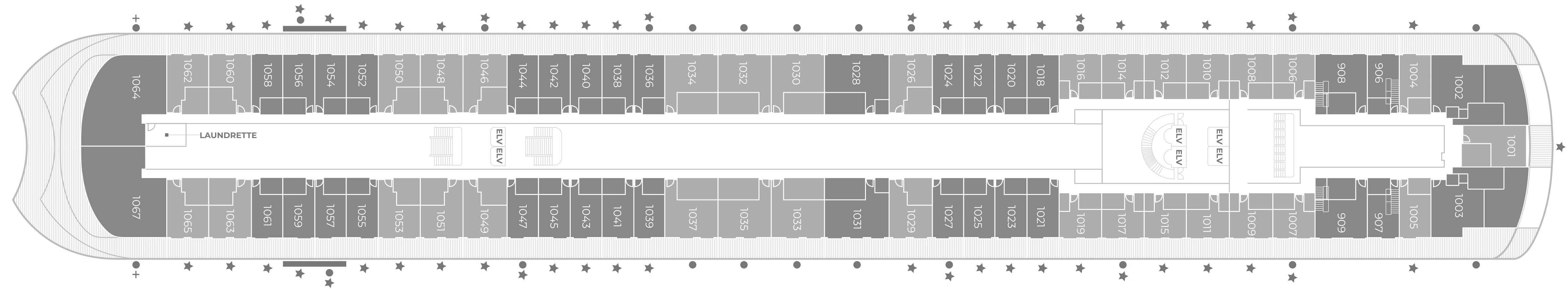 Seven Seas Prestige, Deck 10: official cabin and venue layout