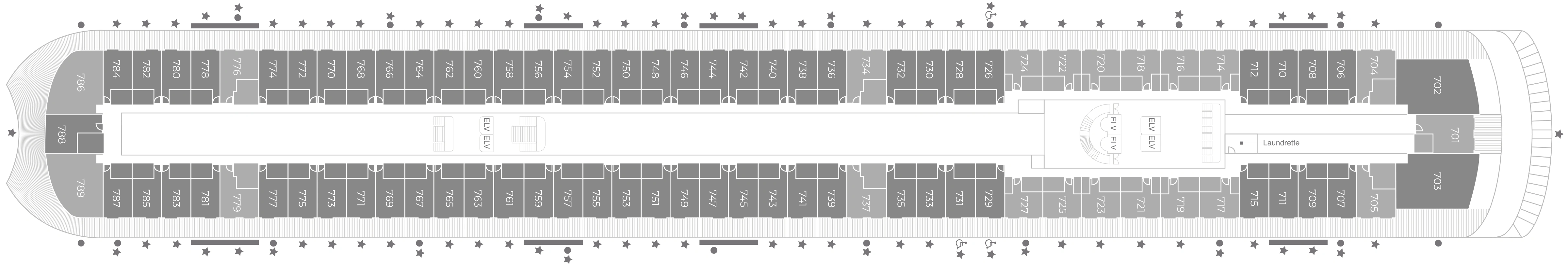 Seven Seas Prestige, Deck 7: official cabin and venue layout