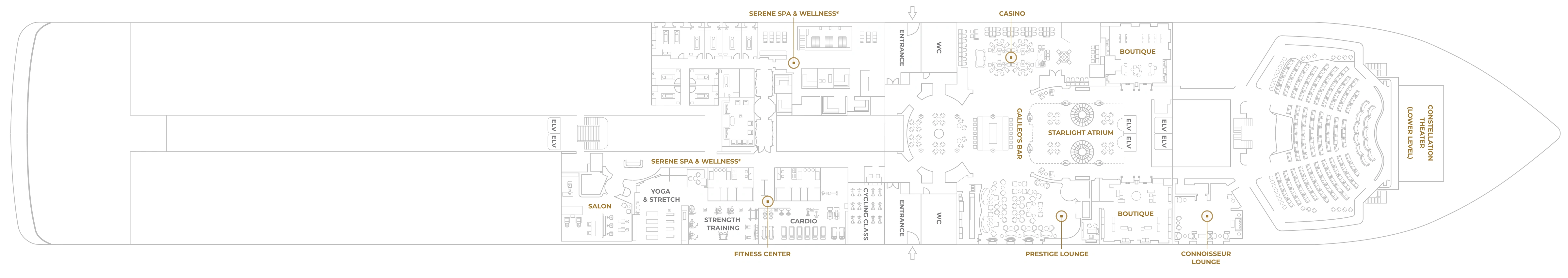 Seven Seas Prestige, Deck 4: official cabin and venue layout